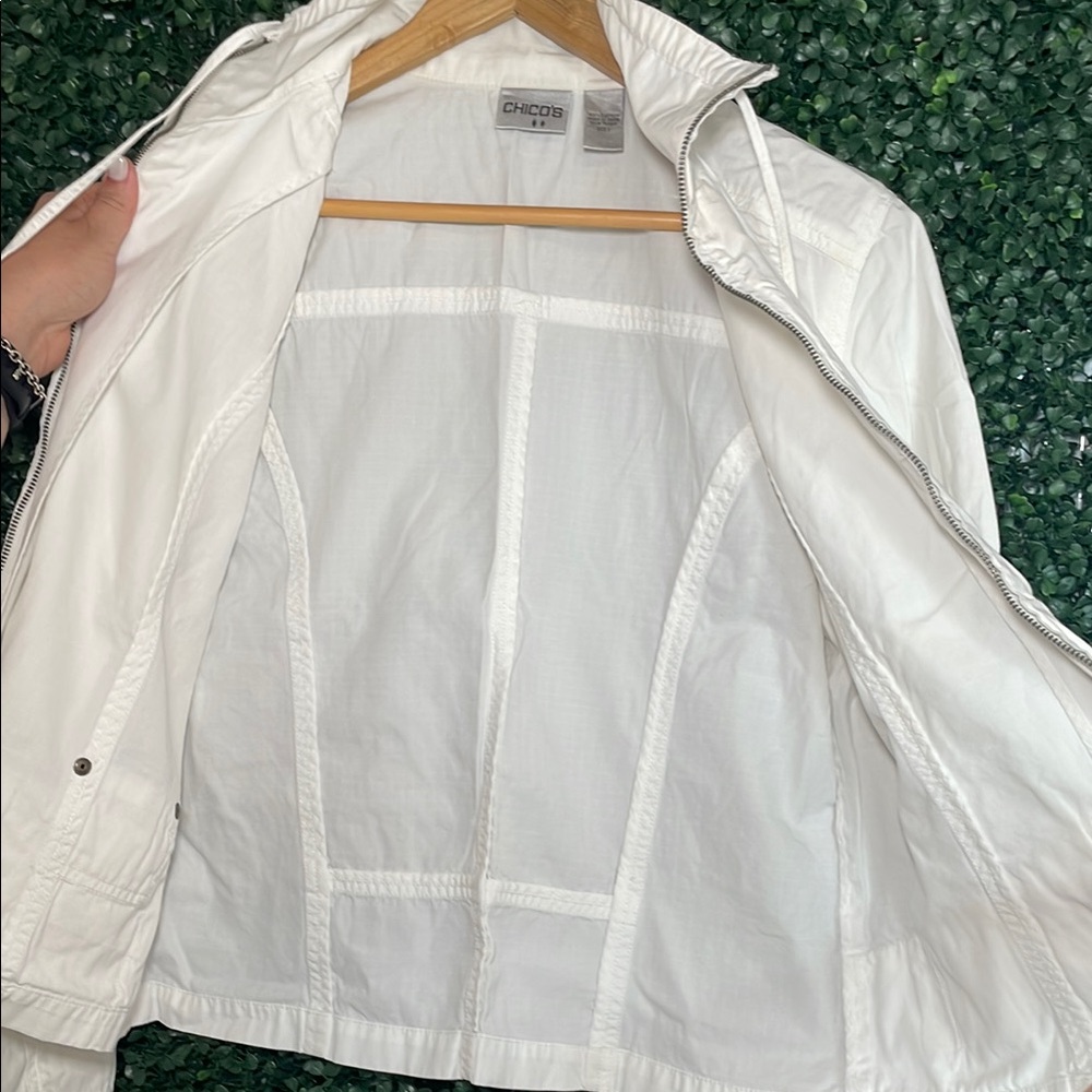 Chico's White Utility Jacket with Structured Silhouette.   E - Picture 6 of 6